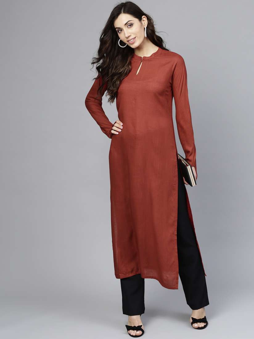 Buy AKS Women Rust Brown Solid Straight Kurta Kurtas for Women 8076877 Myntra