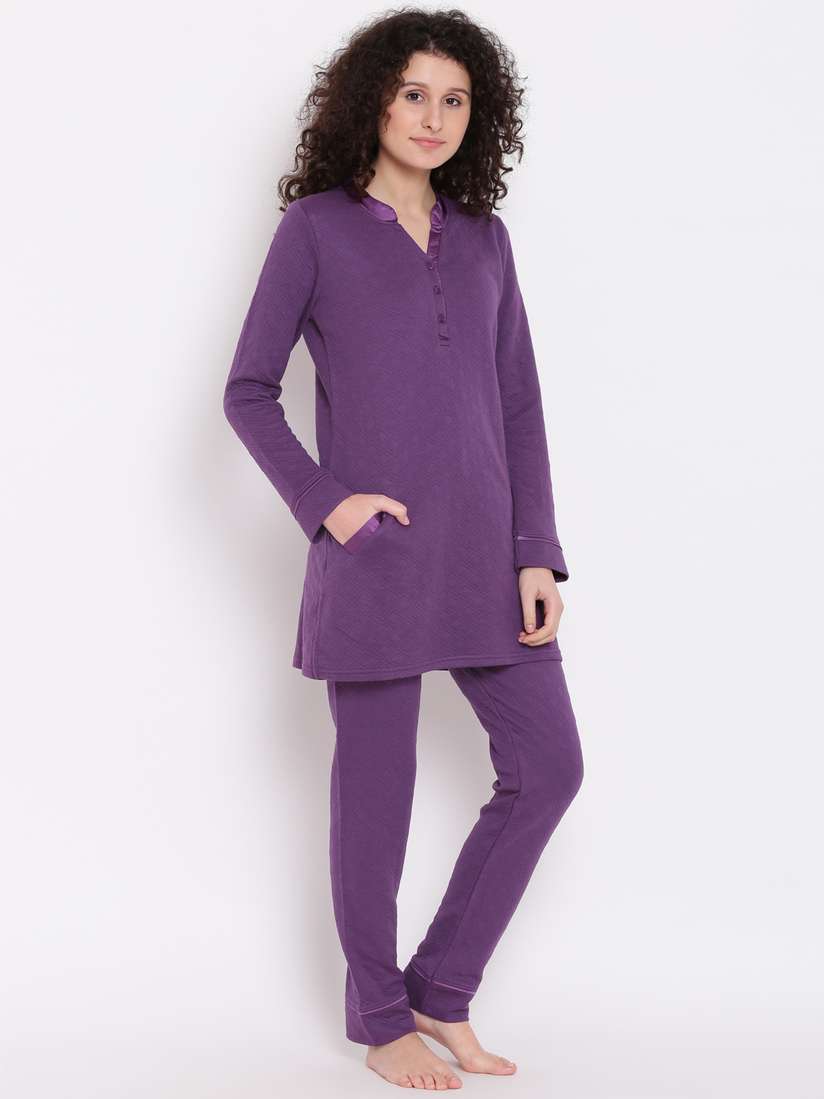 Buy Kanvin Women Purple Self Design Night Suit MJKSS18458A Night