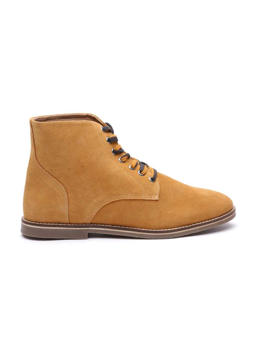 Buy Carlton London Men Mustard Yellow Solid Mid Top Leather Flat Boots Boots for Men 8087591 Myntra
