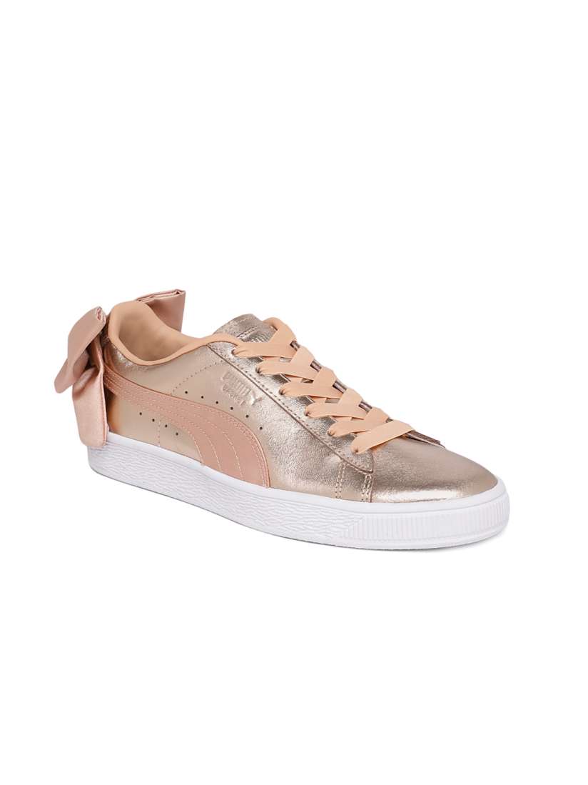 Buy Puma Women Rose Gold Toned Solid Basket Bow Luxe Leather Trainers Sports Shoes for Women 8097381 Myntra