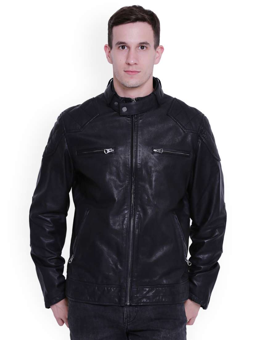 Buy Justanned Men Black Solid Biker Jacket Jackets for Men 8125777 Myntra