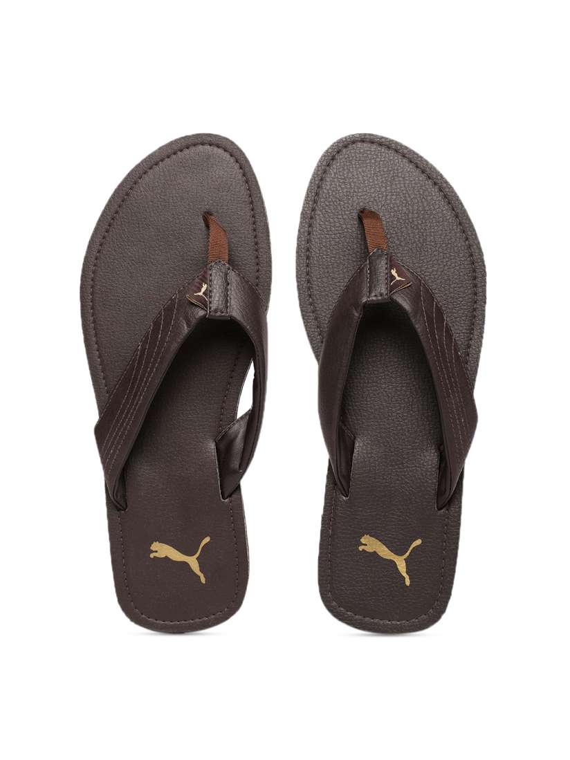Puma brown flip flops shop