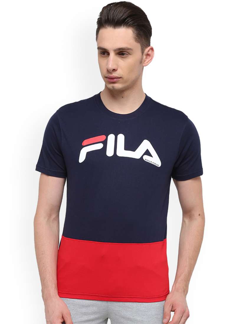 Buy FILA Men Navy Blue BALE Printed Round Neck Pure Cotton T shirt Tshirts for Men 8138193 Myntra