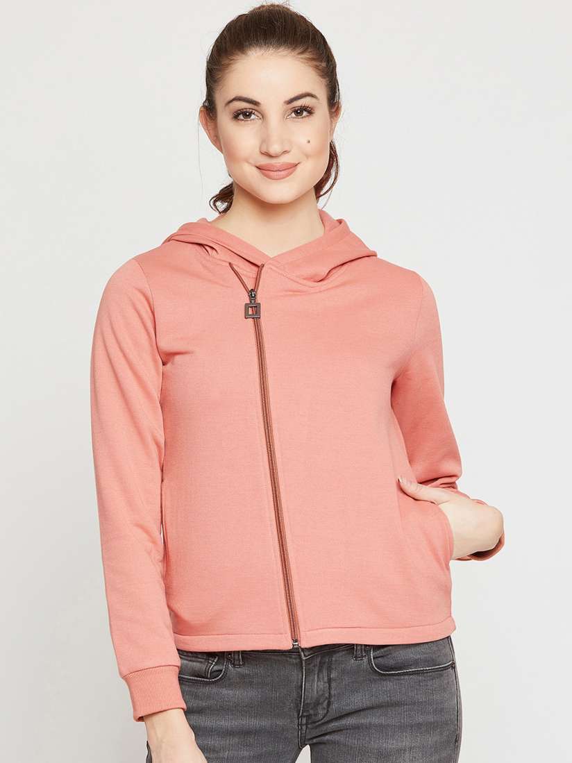 Buy RARE Women Peach Coloured Solid Hooded Sweatshirt Sweatshirts for Women 8162351 Myntra
