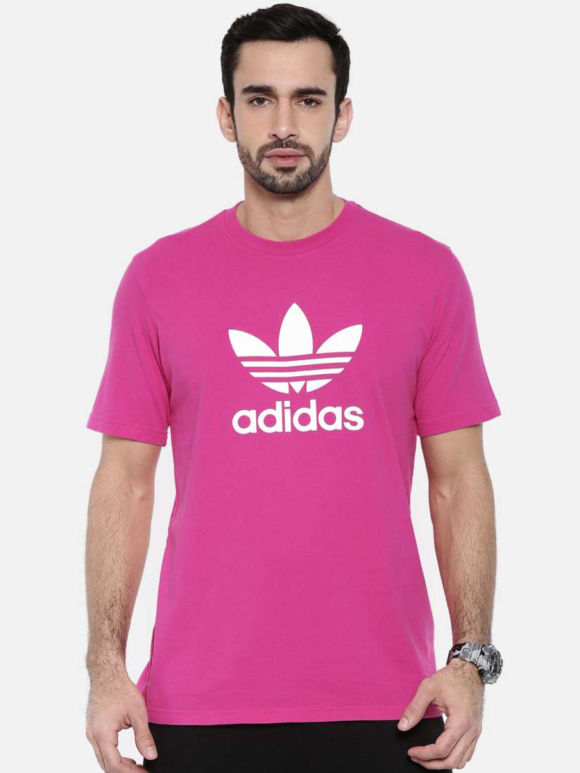Buy ADIDAS Originals Men Pink TREFOIL Printed Round Neck Pure Cotton T shirt Tshirts for Men 8166319 Myntra