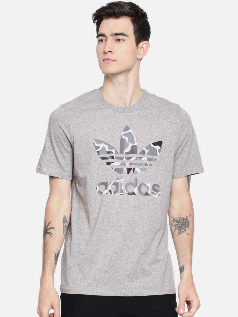 Buy ADIDAS Originals Men Grey Melange Printed CAMO TREF Round Neck Pure Cotton T shirt Tshirts for Men 8166369 Myntra