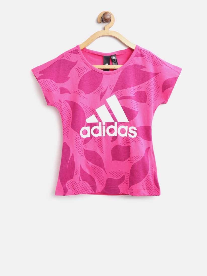 Buy ADIDAS Girls Pink Linear Print Round Neck T shirt Tshirts for Girls 8168355 Myntra
