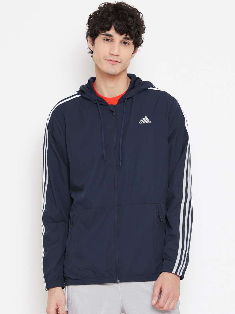 Buy ADIDAS Men Navy Blue Solid Hooded Essentials Wind Jacket Jackets for Men 8170345 Myntra