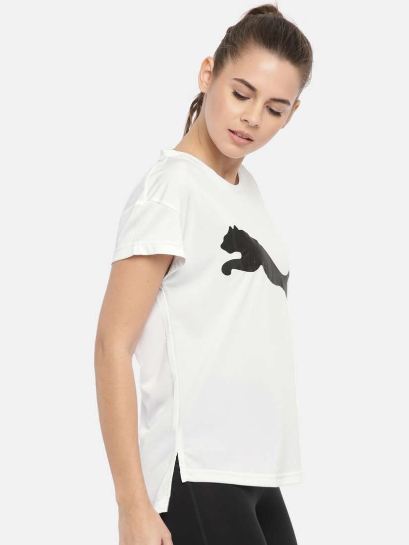 Buy Puma Women White Printed Relaxed Fit URBAN SPORTS Trend dryCELL Round Neck T shirt Tshirts for Women 8172639 Myntra