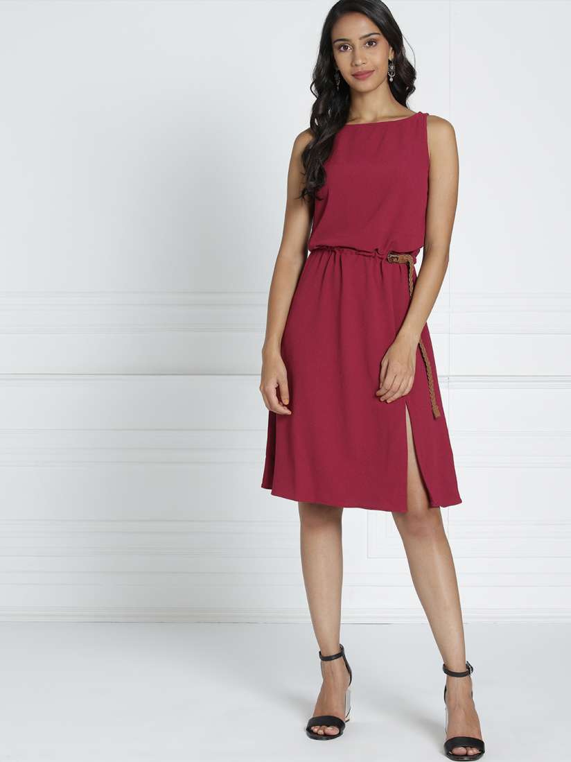 Maroon fit and flare dress shop