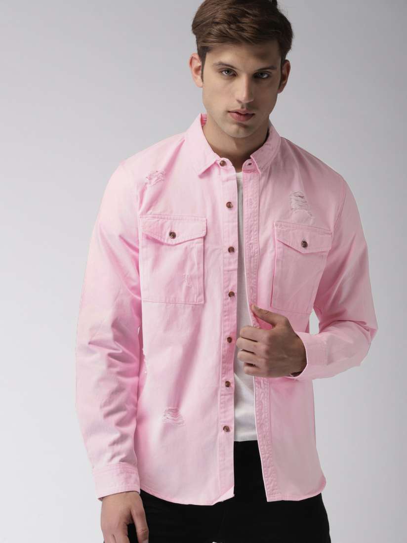 Buy FOREVER 21 Men Pink Solid Casual Denim Shirt Shirts for Men 8179971 Myntra