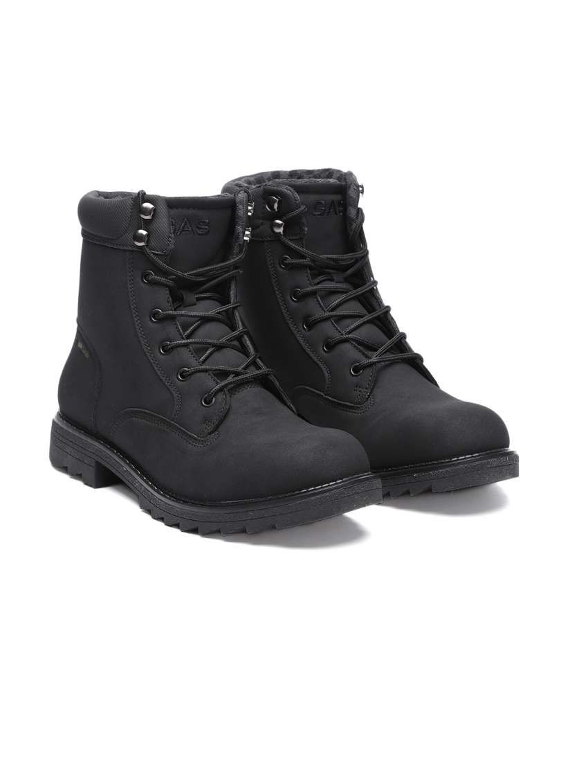 Buy GAS Men Black Solid Leather High Top Flat Boots Boots for Men 8221789 Myntra