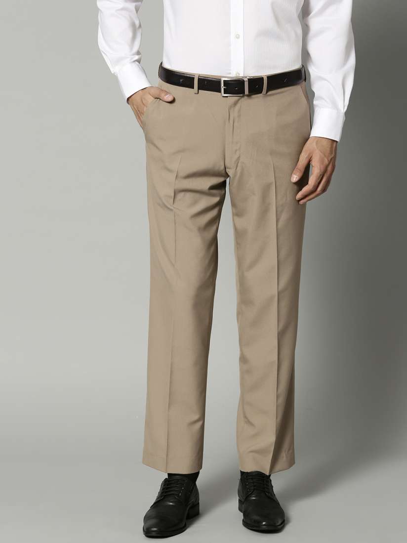Buy Marks Spencer Men Khaki Regular Fit Solid Formal Trousers Trousers for Men 8224727 Myntra