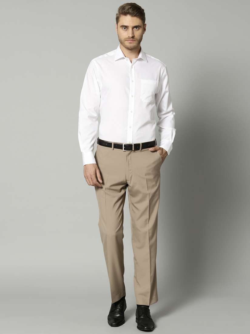 Buy Marks Spencer Men Khaki Regular Fit Solid Formal Trousers Trousers for Men 8224727 Myntra