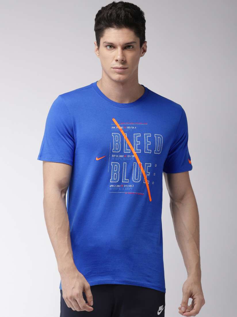 Buy Nike Men Blue Printed BCCI M NK DRY Cricket Standard Fit Pure Cotton T shirt Tshirts for Men 8233877 Myntra