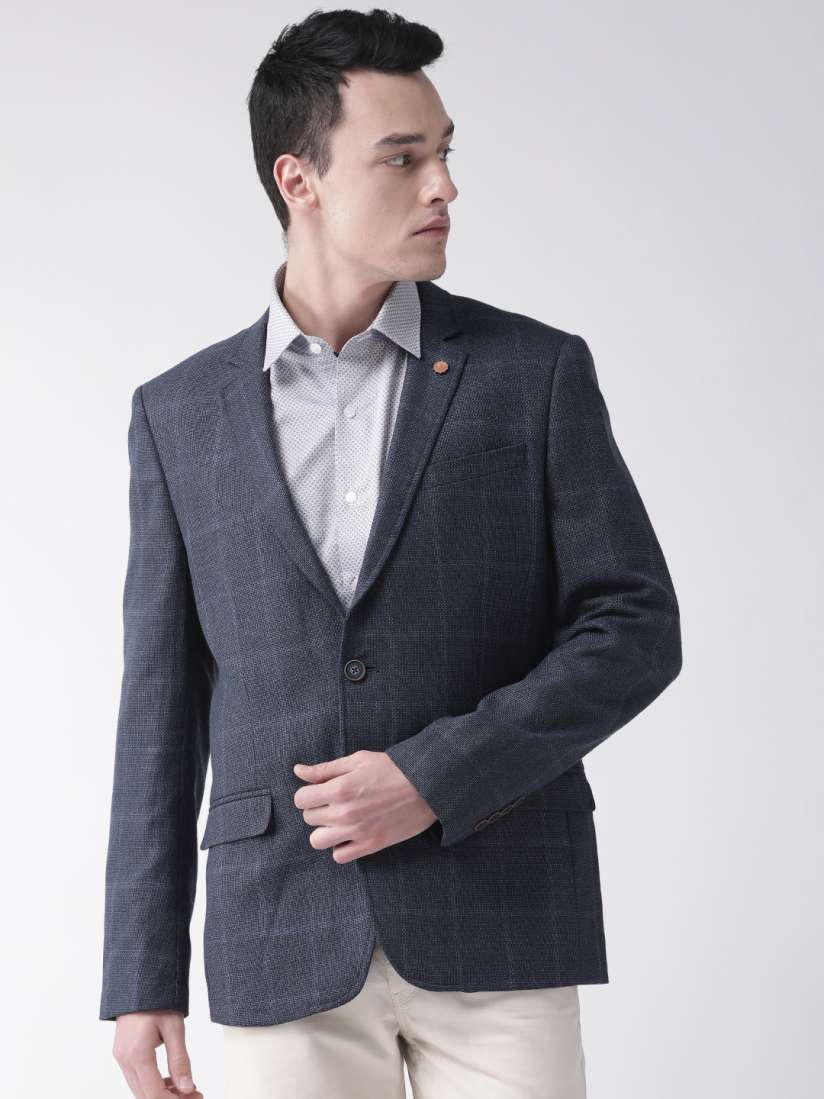 Buy Arrow Men Navy Blue Self Checked Single Breasted Tailored Fit Smart Casual Blazer Blazers for Men 8282295 Myntra