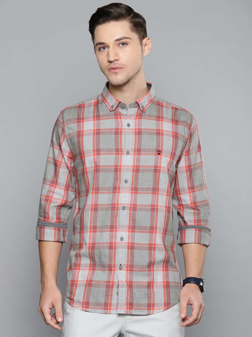 Buy Louis Philippe Sport Men Grey Pink Super Slim Fit Checked Casual Shirt Shirts for Men 8294451 Myntra