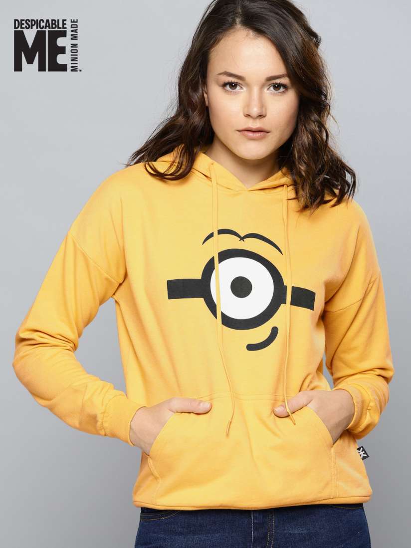 Buy Minions by Kook N Keech Women Mustard Printed Hooded Sweatshirt Sweatshirts for Women 8301765 Myntra