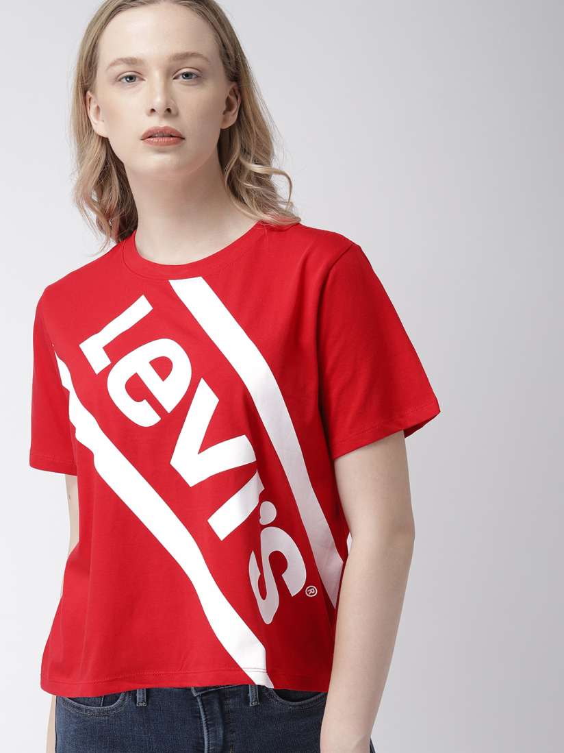 Buy Levis Women Red Printed Round Neck Pure Cotton T shirt Tshirts for Women 8315237 Myntra