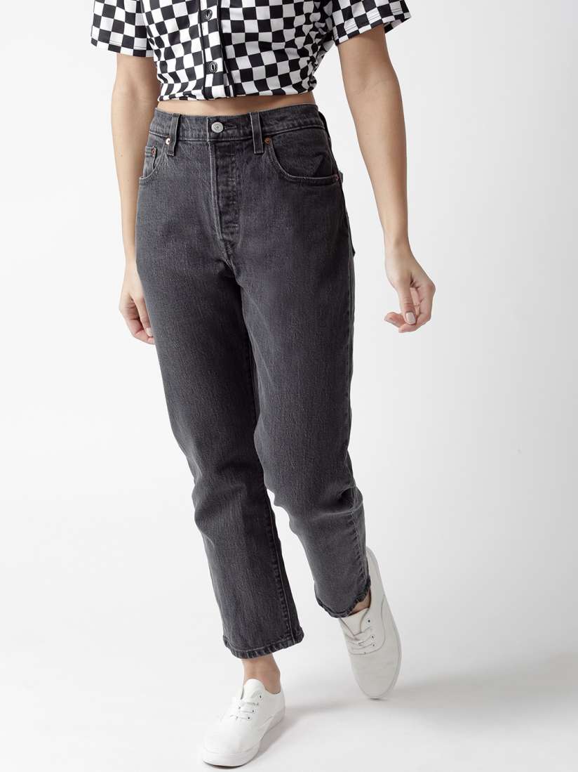 Buy Levis Women Grey Straight Fit High-Rise Clean Look
