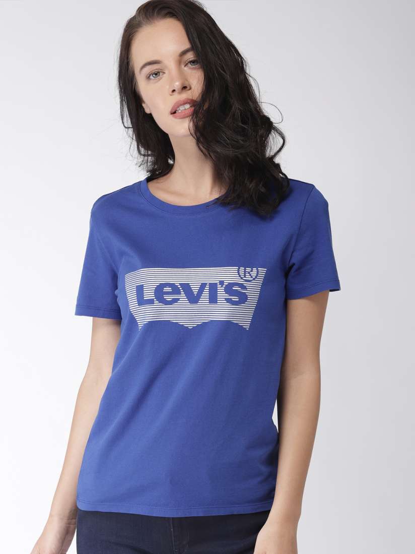 Buy Levis Women Blue Printed Slim Fit Round Neck Pure Cotton T shirt Tshirts for Women 8315391 Myntra