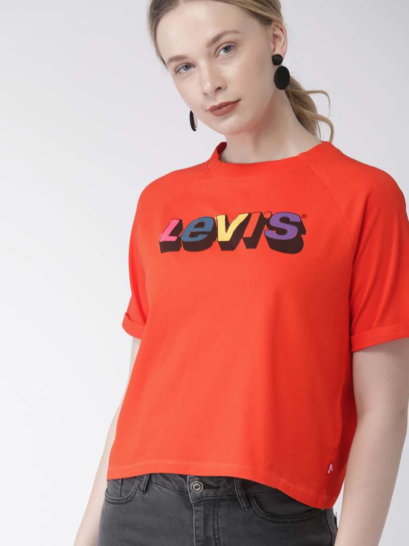 Buy Levis Women Orange Printed Round Neck Pure Cotton T shirt Tshirts for Women 8315557 Myntra