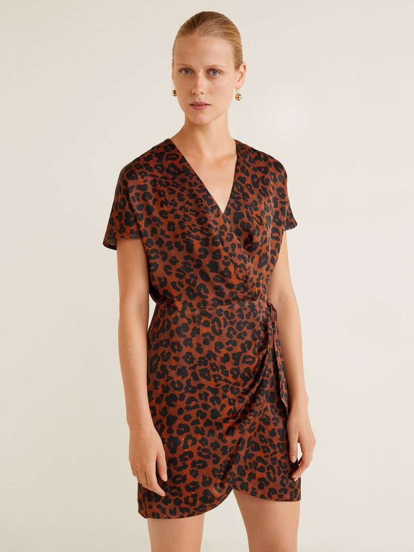 Buy MANGO Women Brown Black Animal Print Wrap Dress Dresses for Women 8324133 Myntra