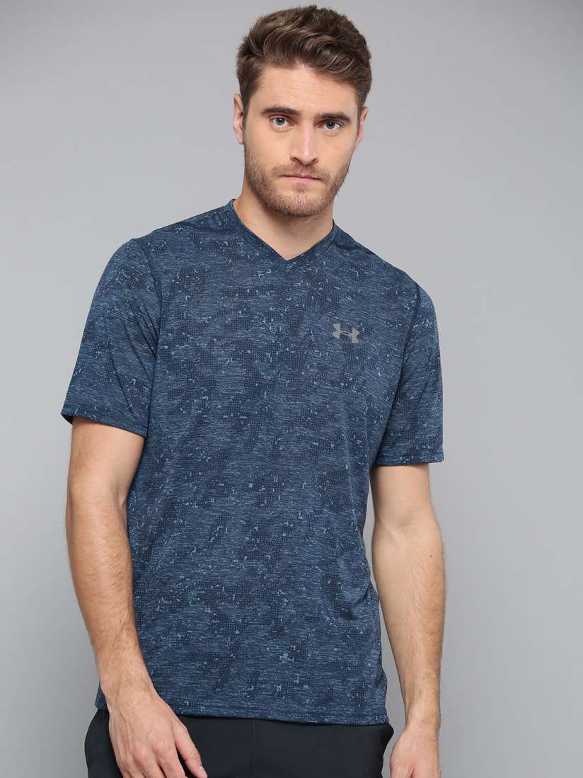Buy UNDER ARMOUR Men Blue Printed Threadborne V Neck T shirt Tshirts for Men 8327679 Myntra