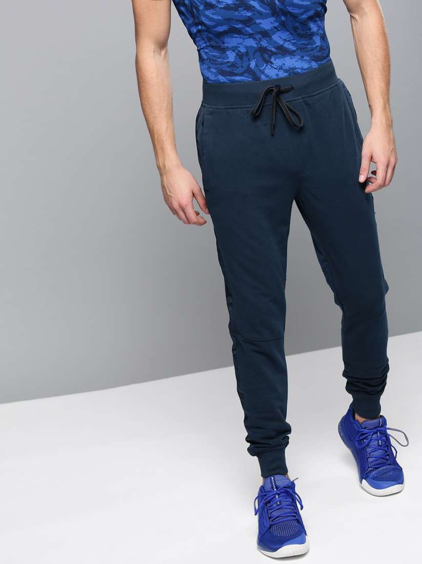Buy UNDER ARMOUR Men Navy Blue Microthread Terry Joggers Track Pants for Men 8333137 Myntra