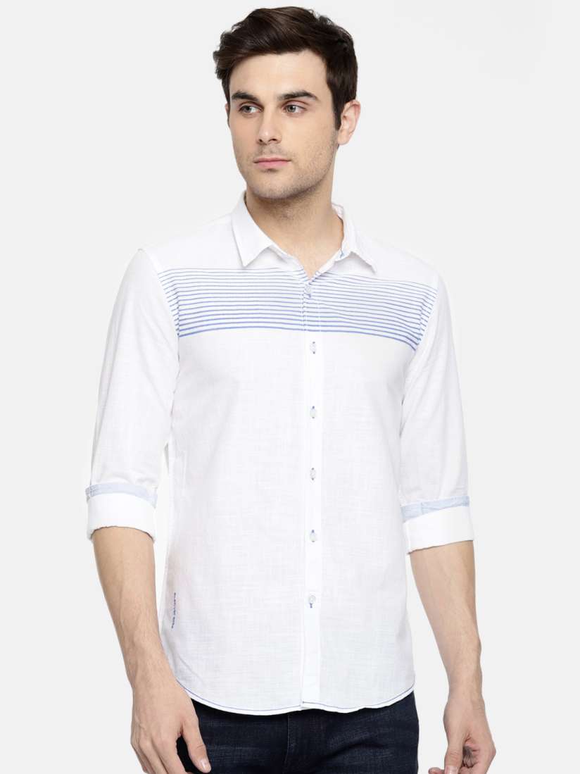 Buy Pepe Jeans Men White Blue Slim Fit Striped Casual Shirt Shirts for Men 8337061 Myntra