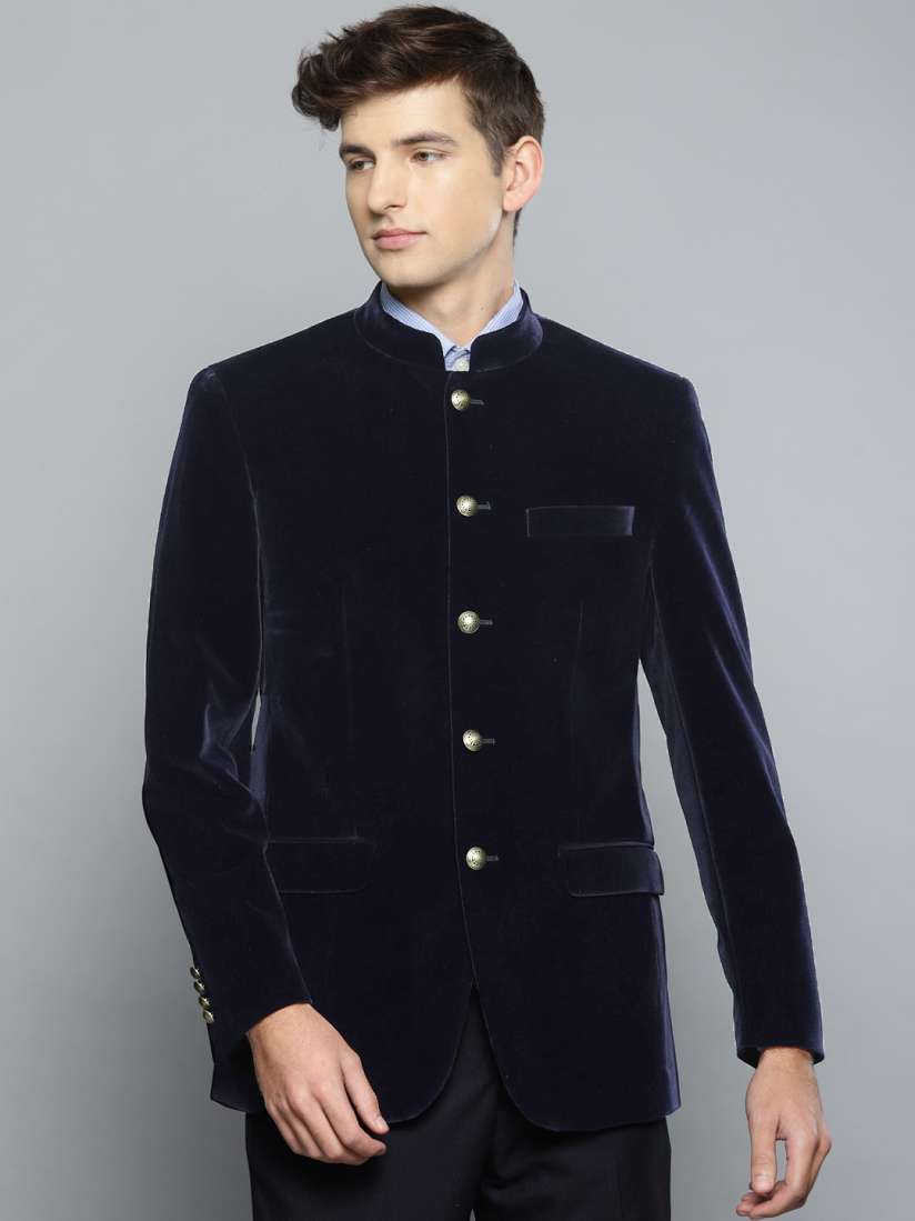 Buy Louis Philippe Men Navy Blue Solid Regular Fit Velvet Ethnic Bandhgala Blazer Blazers for Men 8340279 Myntra