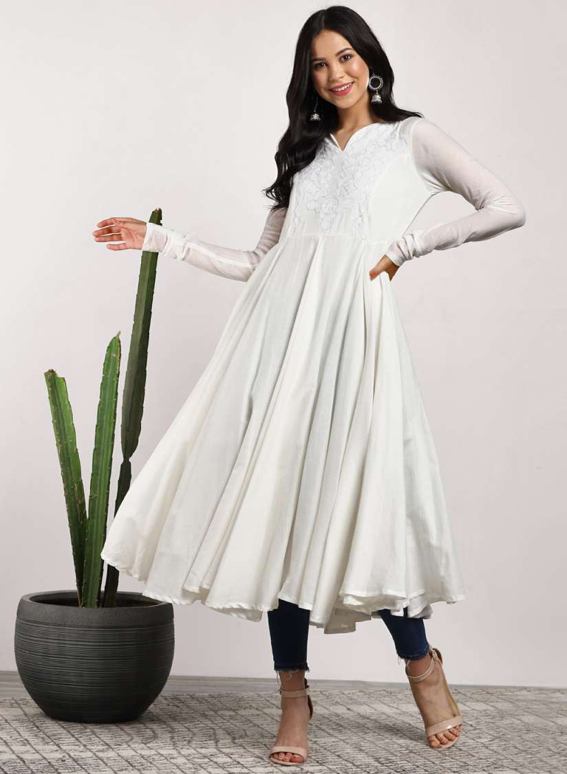 Buy Sangria Women White Solid Anarkali Kurta Kurtas for Women 8349375 Myntra