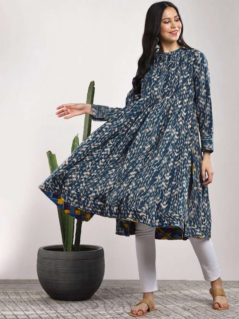 Buy Sangria Women Blue Printed Anarkali Kurta Kurtas for Women 8349613 Myntra