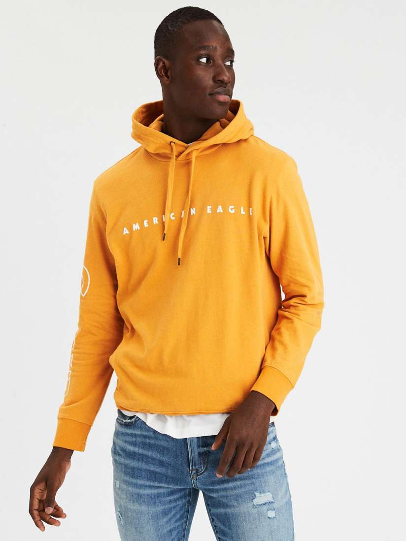 Buy AMERICAN EAGLE OUTFITTERS Men Mustard Yellow Printed Hooded Sweatshirt Sweatshirts for Men 8350921 Myntra