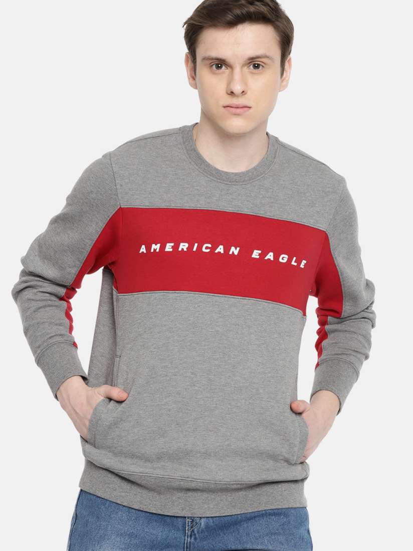 Buy AMERICAN EAGLE OUTFITTERS Men Grey Red Colourblocked Sweatshirt Sweatshirts for Men 8351059 Myntra