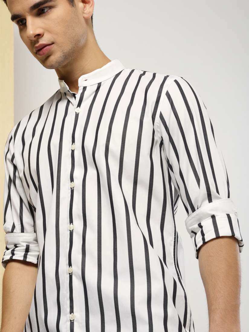 Buy INVICTUS Men Black White Slim Fit Striped Smart Casual Shirt Shirts for Men 8352555 Myntra