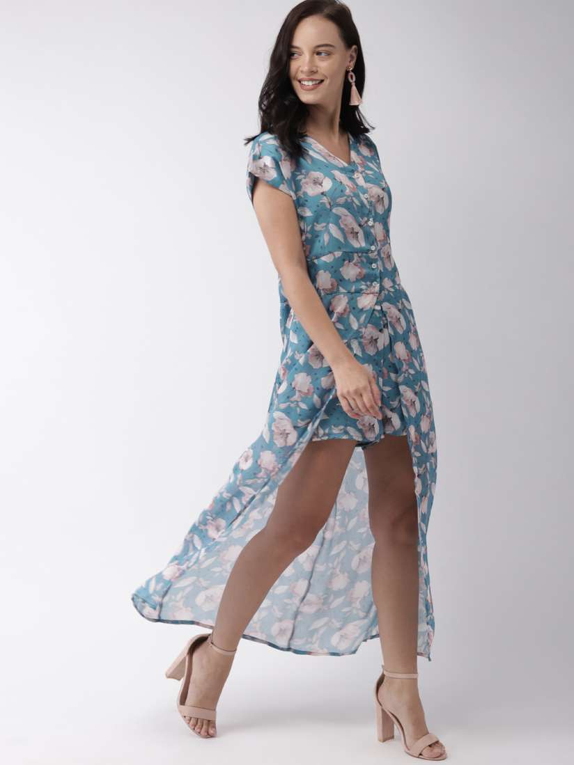 Buy Mast Harbour Women Blue Printed Front Slit Maxi Dress with an Attached Shorts Dresses for Women 8352831 Myntra