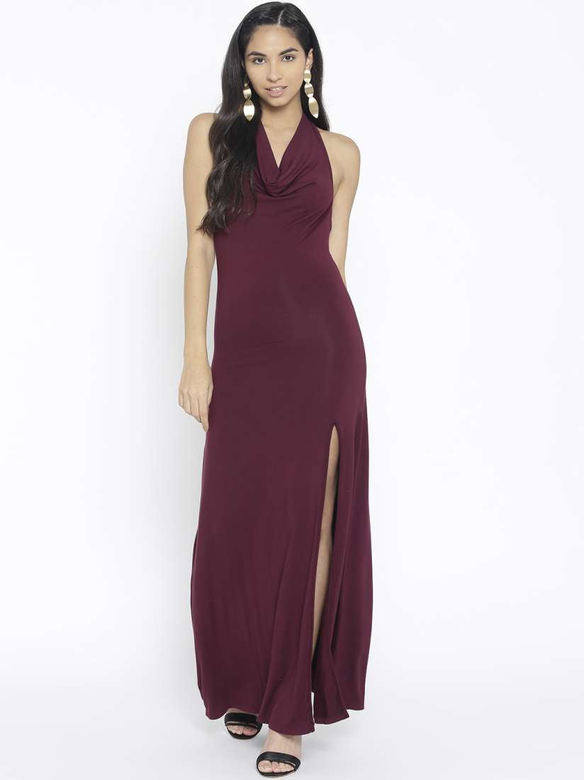 Buy StalkBuyLove Women Burgundy Solid Maxi Dress Dresses for Women 8375143 Myntra