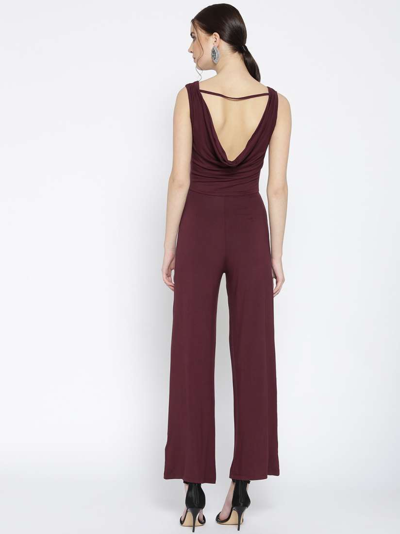 Buy StalkBuyLove Burgundy Solid Basic Jumpsuit Jumpsuit for Women 8375173 Myntra