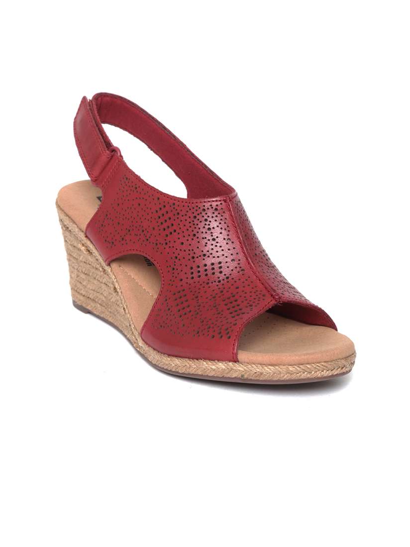 Clarks laser cut leather wedge sandal discount