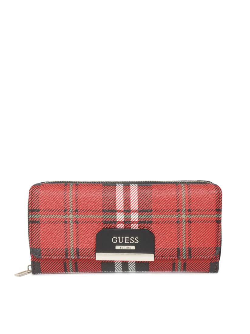 Buy GUESS Women Red Black Checked Zip Around Wallet Wallets for Women 8381641 Myntra