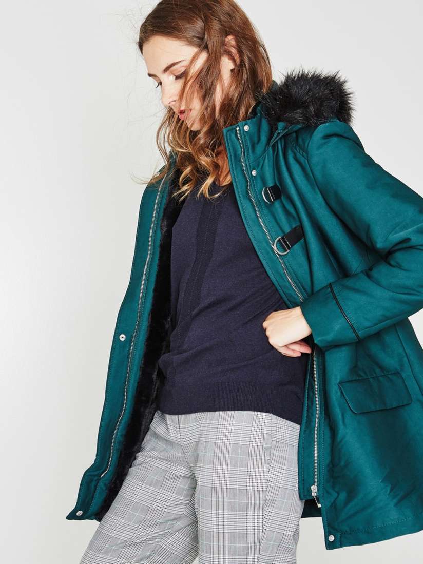 Buy promod Women Green Solid Longline Parka Coat Coats for Women 8384515 Myntra