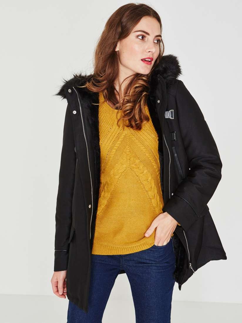 Buy promod Women Black Solid Longline Parka Coat Coats for Women 8384519 Myntra
