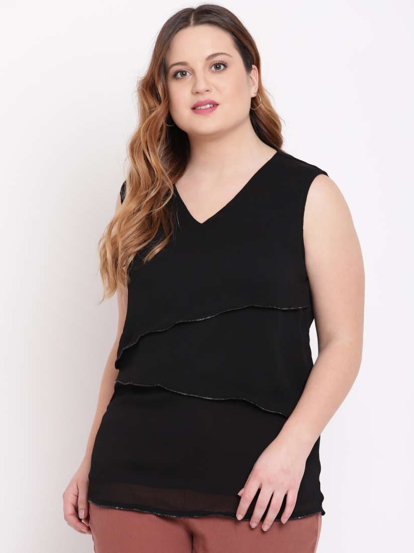 Buy The Pink Moon Plus Size Women Black Layered Solid Top Tops for Women 8384595 Myntra