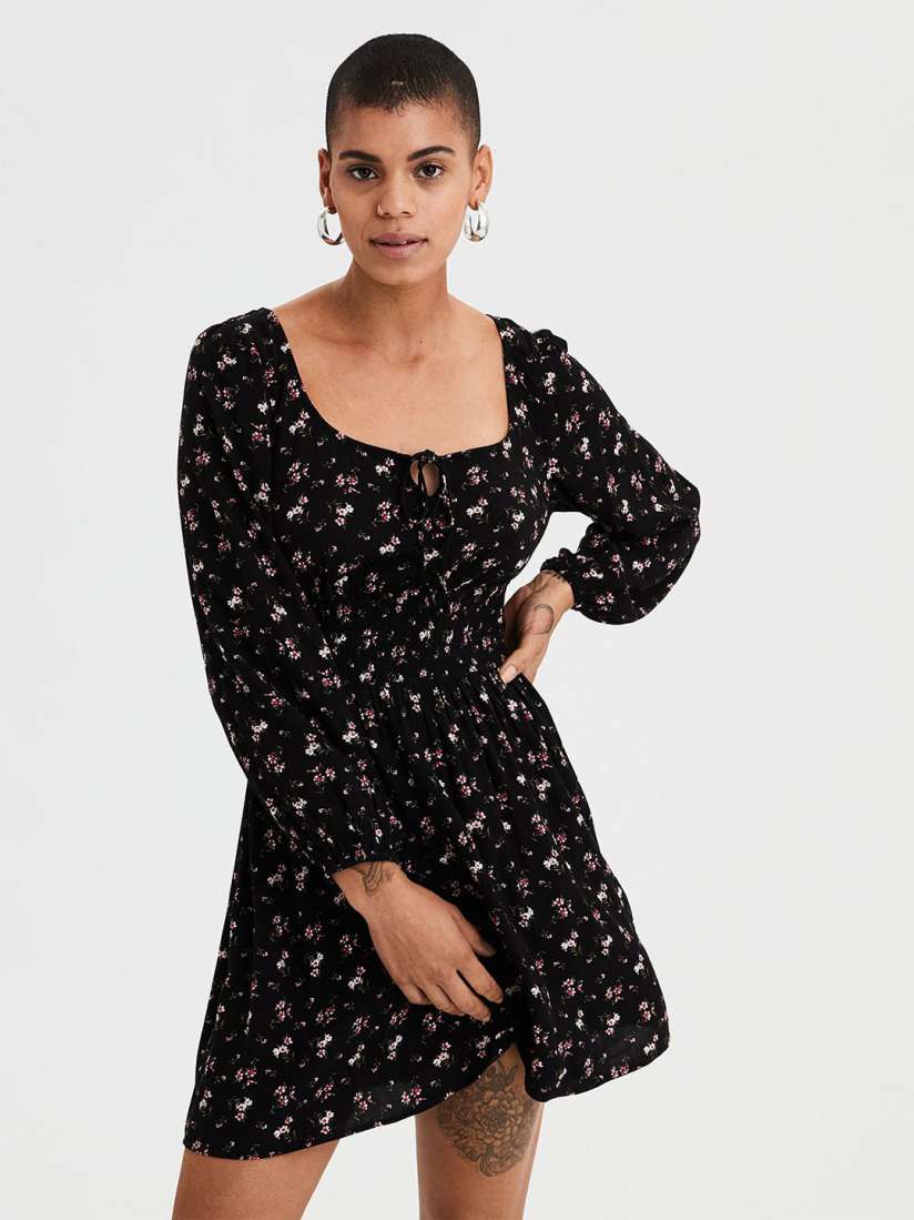 Buy AMERICAN EAGLE OUTFITTERS Women Black Printed Fit and Flare Dress Dresses for Women 8391659 Myntra