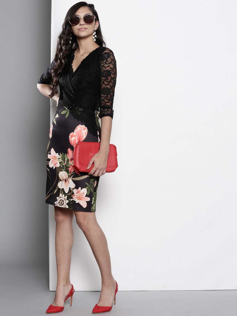 Buy DOROTHY PERKINS Women Black Pink Printed Wrap Dress Dresses for Women 8403277 Myntra