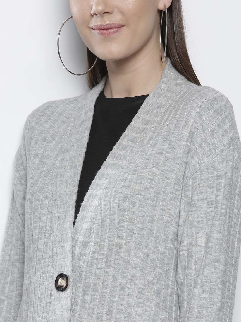 Buy DOROTHY PERKINS Women Grey Melange Ribbed Longline Cardigan Sweaters for Women 8403475 Myntra