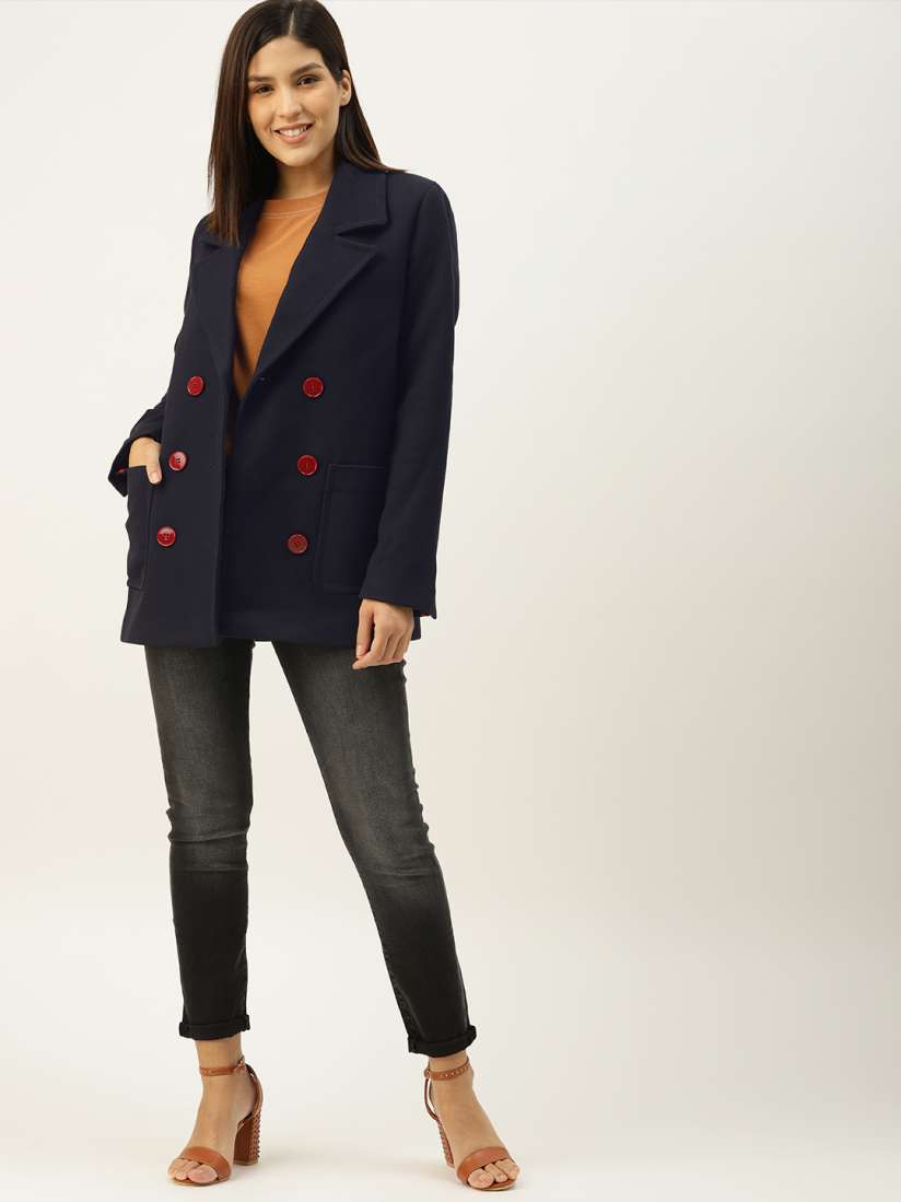 Buy ESPRIT Women Navy Blue Solid Single Breasted Peacoat Coats for Women 8412577 Myntra