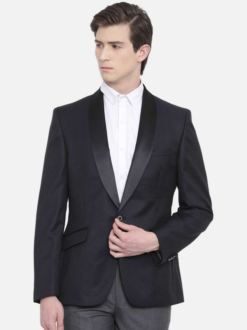 Buy Raymond Men Black Contemporary Fit Self Design Tuxedo Blazers for Men 8418605 Myntra