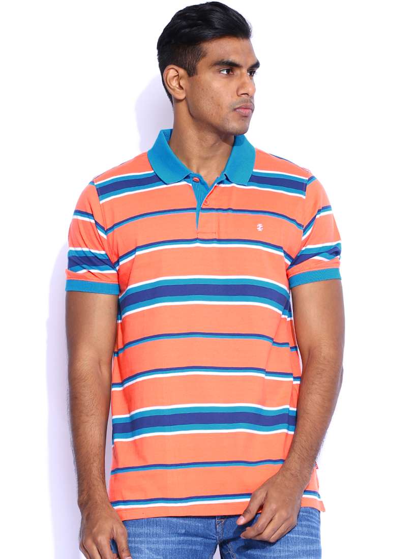 Buy IZOD Orange Blue Striped Polo Pure Cotton T shirt Tshirts for Men 843275 Myntra